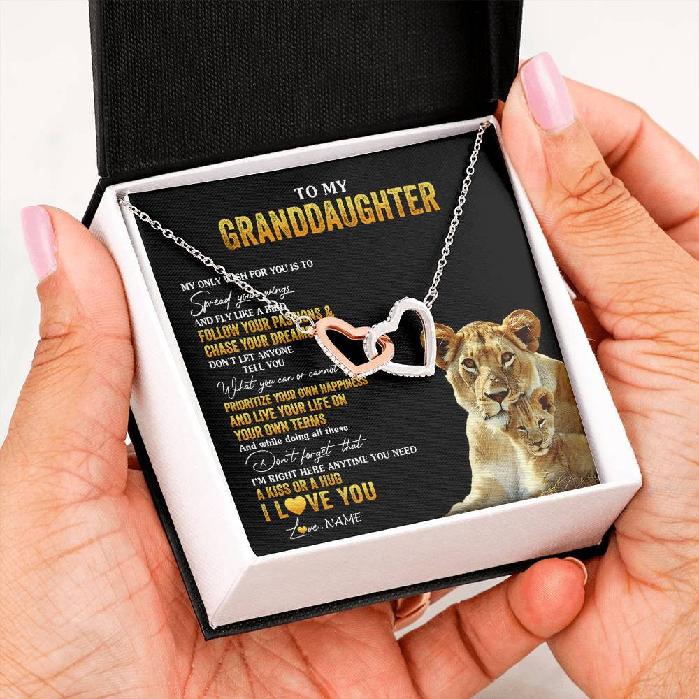 Interlocking Hearts Necklace Stainless Steel & Rose Gold Finish | 2 | Personalized To My Granddaughter Necklace From Grandma Lion My Only Wish For You Granddaughter Birthday Christmas Customized Gift Box Message Card | siriusteestore