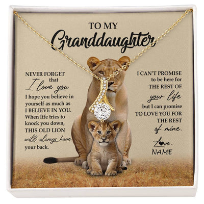 Alluring Beauty Necklace 18K Yellow Gold Finish | 1 | Personalized To My Granddaughter Necklace From Grandma Lion Never Forget That I Love You Granddaughter Jewelry Birthday Christmas Customized Message Card | siriusteestore