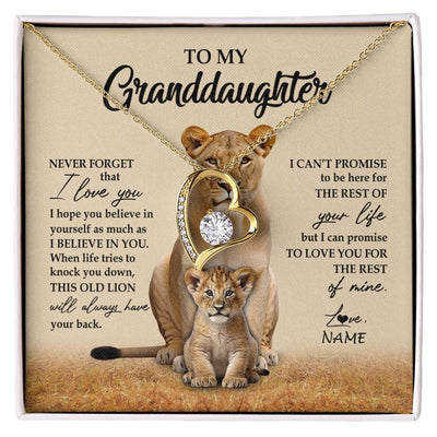 Forever Love Necklace 18K Yellow Gold Finish | 1 | Personalized To My Granddaughter Necklace From Grandma Lion Never Forget That I Love You Granddaughter Jewelry Birthday Christmas Customized Message Card | siriusteestore