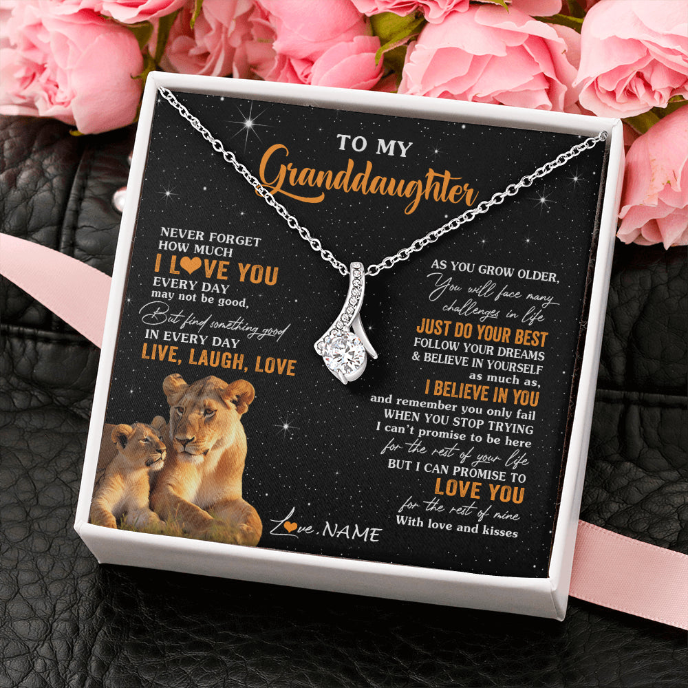 Alluring Beauty Necklace 14K White Gold Finish | 2 | Personalized To My Granddaughter Necklace From Grandma Live Laugh Love Lion Birthday Gifts Positive Graduation Christmas Customized Gift Box Message Card | siriusteestore