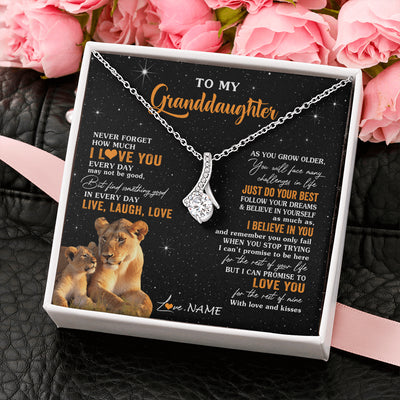 Alluring Beauty Necklace 14K White Gold Finish | 2 | Personalized To My Granddaughter Necklace From Grandma Live Laugh Love Lion Birthday Gifts Positive Graduation Christmas Customized Gift Box Message Card | siriusteestore