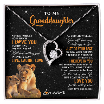 Forever Love Necklace 14K White Gold Finish | 1 | Personalized To My Granddaughter Necklace From Grandma Live Laugh Love Lion Birthday Gifts Positive Graduation Christmas Customized Gift Box Message Card | siriusteestore