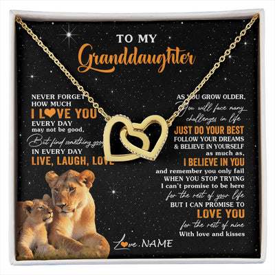 Interlocking Hearts Necklace 18K Yellow Gold Finish | 1 | Personalized To My Granddaughter Necklace From Grandma Live Laugh Love Lion Birthday Gifts Positive Graduation Christmas Customized Gift Box Message Card | siriusteestore