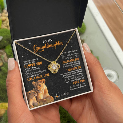 Love Knot Necklace 18K Yellow Gold Finish | 2 | Personalized To My Granddaughter Necklace From Grandma Live Laugh Love Lion Birthday Gifts Positive Graduation Christmas Customized Gift Box Message Card | siriusteestore