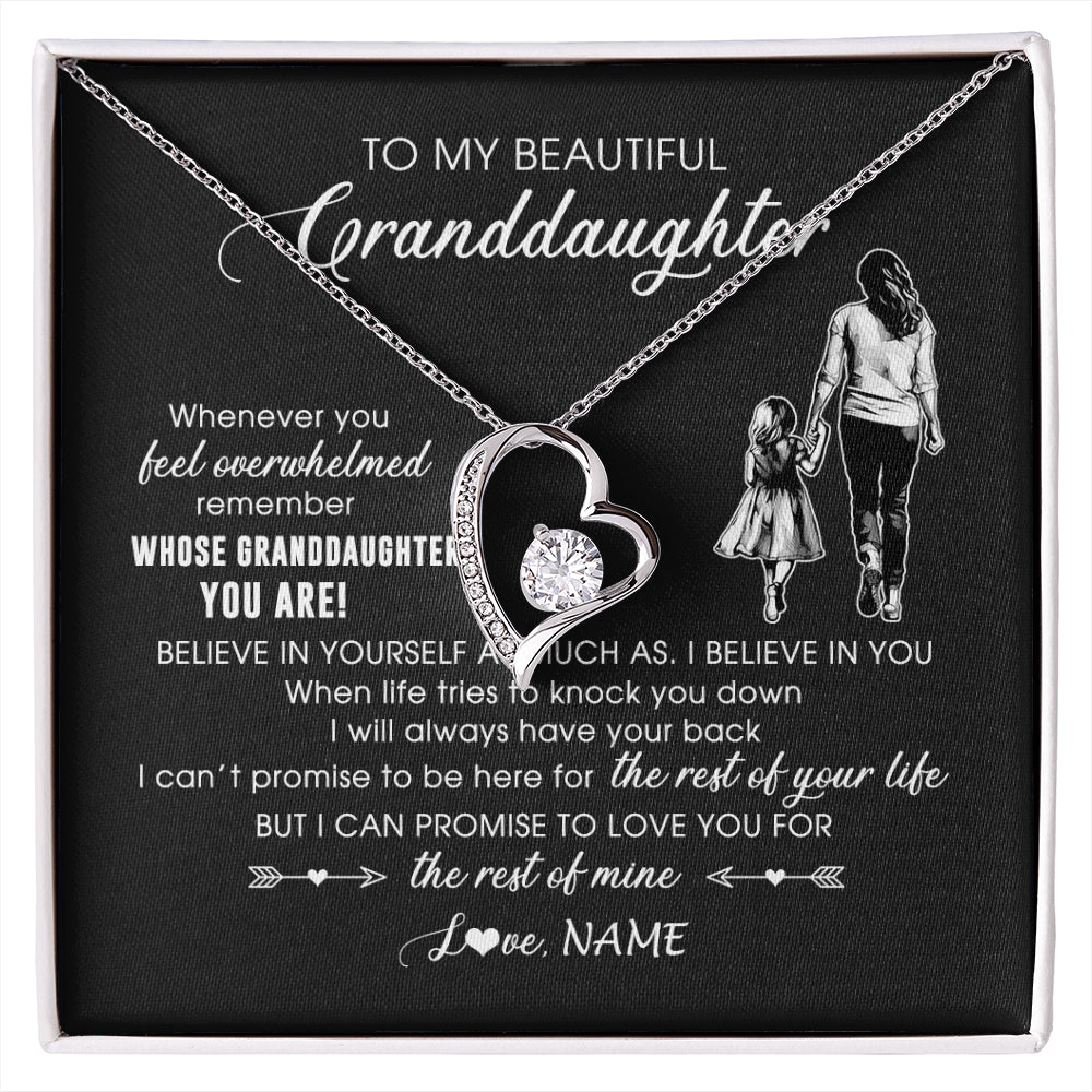 Forever Love Necklace 14K White Gold Finish | 1 | Personalized To My Granddaughter Necklace From Grandma Mimi Whenever You Feel Overwhelmed Granddaughter Jewelry Birthday Christmas Customized Message Card | siriusteestore