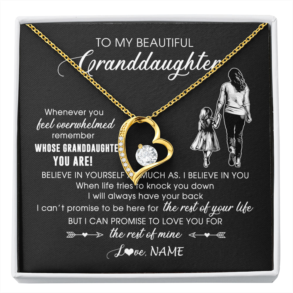 Forever Love Necklace 18K Yellow Gold Finish | 1 | Personalized To My Granddaughter Necklace From Grandma Mimi Whenever You Feel Overwhelmed Granddaughter Jewelry Birthday Christmas Customized Message Card | siriusteestore