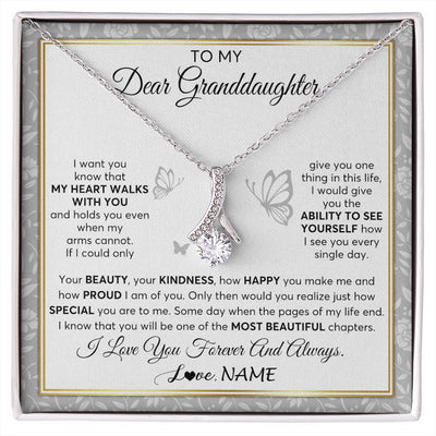 Alluring Beauty Necklace 14K White Gold Finish | 1 | Personalized To My Granddaughter Necklace From Grandma My Heart Walks With You Granddaughter Birthday Gifts Jewelry Christmas Customized Gift Box Message Card | siriusteestore