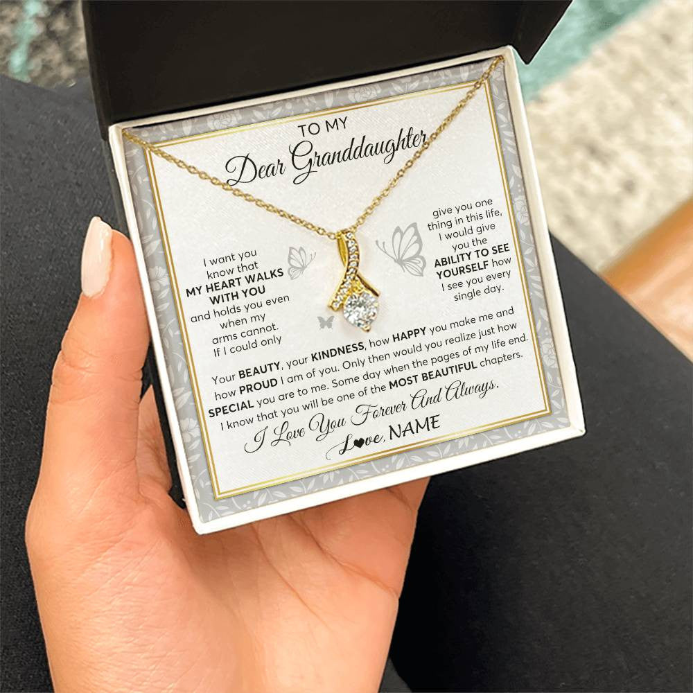 Alluring Beauty Necklace 18K Yellow Gold Finish | 2 | Personalized To My Granddaughter Necklace From Grandma My Heart Walks With You Granddaughter Birthday Gifts Jewelry Christmas Customized Gift Box Message Card | siriusteestore