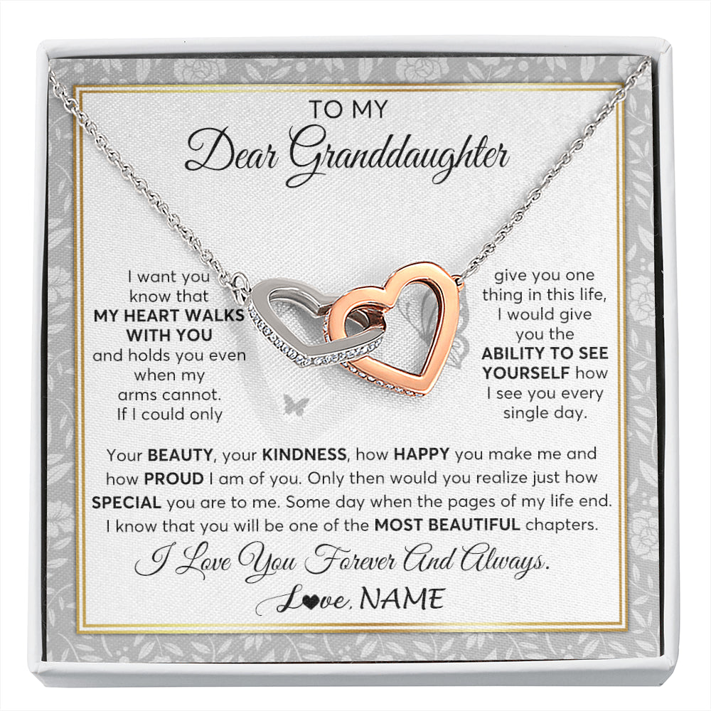 Interlocking Hearts Necklace Stainless Steel & Rose Gold Finish | 1 | Personalized To My Granddaughter Necklace From Grandma My Heart Walks With You Granddaughter Birthday Gifts Jewelry Christmas Customized Gift Box Message Card | siriusteestore