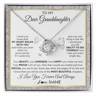 Love Knot Necklace 14K White Gold Finish | 1 | Personalized To My Granddaughter Necklace From Grandma My Heart Walks With You Granddaughter Birthday Gifts Jewelry Christmas Customized Gift Box Message Card | siriusteestore
