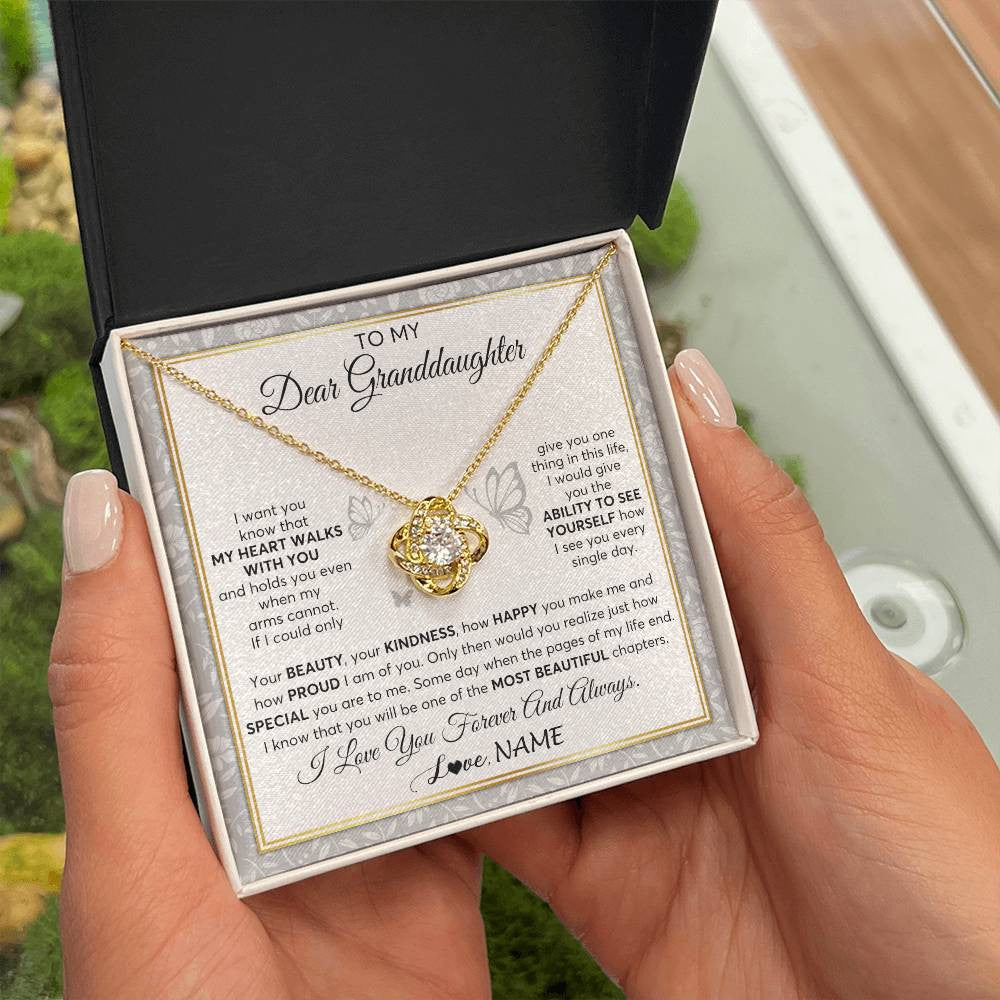 Love Knot Necklace 18K Yellow Gold Finish | 2 | Personalized To My Granddaughter Necklace From Grandma My Heart Walks With You Granddaughter Birthday Gifts Jewelry Christmas Customized Gift Box Message Card | siriusteestore