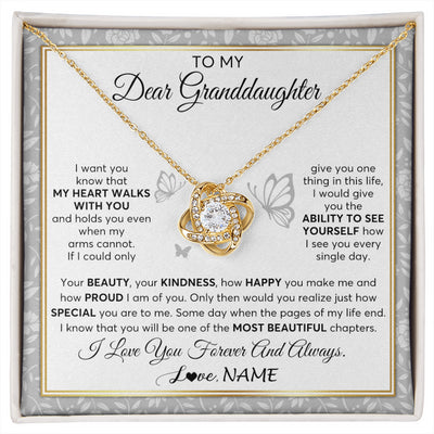 Love Knot Necklace 18K Yellow Gold Finish | 1 | Personalized To My Granddaughter Necklace From Grandma My Heart Walks With You Granddaughter Birthday Gifts Jewelry Christmas Customized Gift Box Message Card | siriusteestore