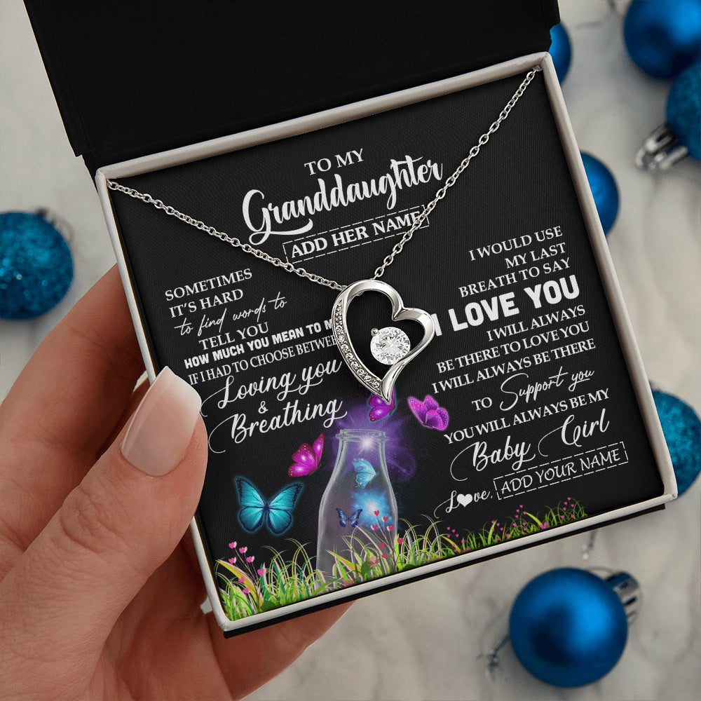 Forever Love Necklace 14K White Gold Finish | 2 | Personalized To My Granddaughter Necklace From Grandma Nana Butterfly Sometimes Say I Love You Granddaughter Birthday Gifts Christmas Gift Box Message Card | siriusteestore.myshopify
