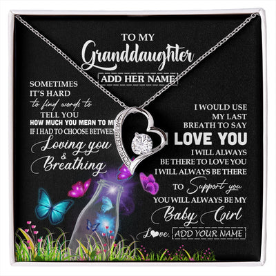 Forever Love Necklace 14K White Gold Finish | 1 | Personalized To My Granddaughter Necklace From Grandma Nana Butterfly Sometimes Say I Love You Granddaughter Birthday Gifts Christmas Gift Box Message Card | siriusteestore.myshopify