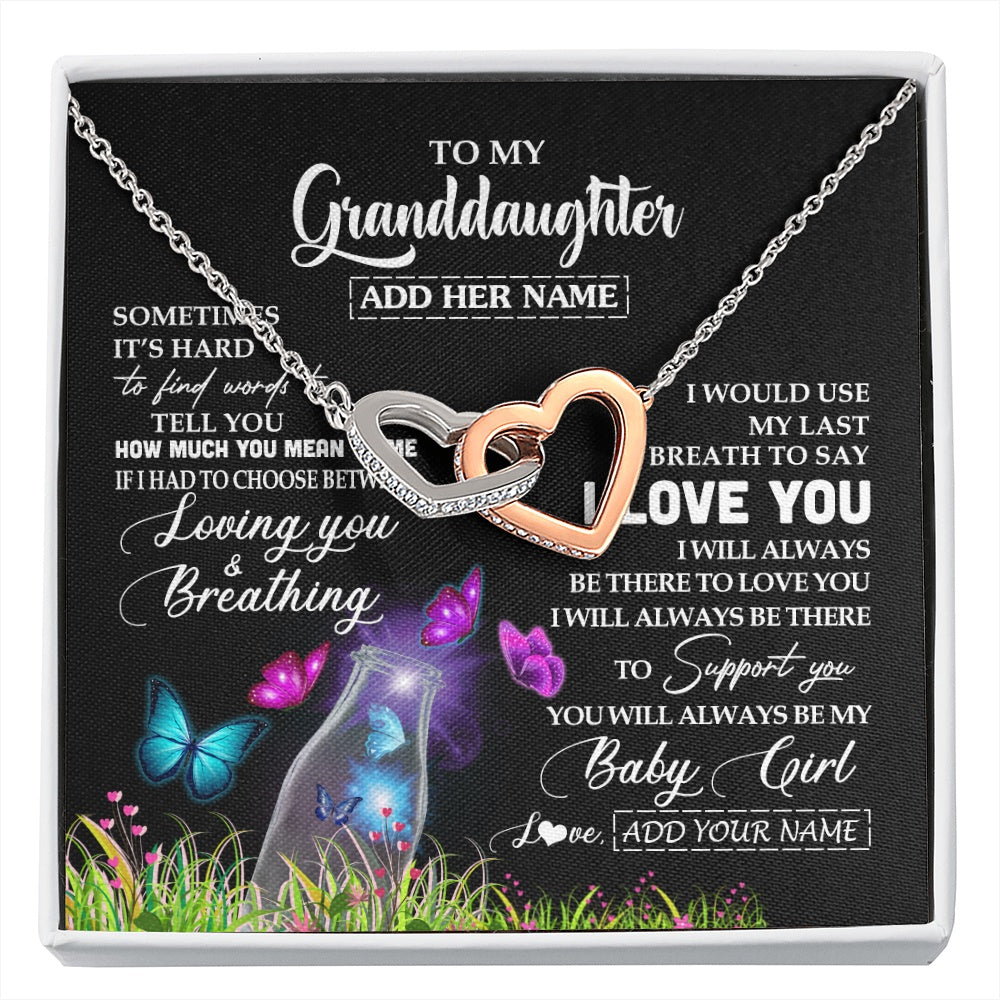 Interlocking Hearts Necklace Stainless Steel & Rose Gold Finish | 1 | Personalized To My Granddaughter Necklace From Grandma Nana Butterfly Sometimes Say I Love You Granddaughter Birthday Gifts Christmas Gift Box Message Card | siriusteestore.myshopify