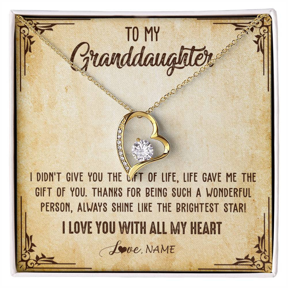 Forever Love Necklace 18K Yellow Gold Finish | 1 | Personalized To My Granddaughter Necklace From Grandma Nana I Love You With All My Heart Granddaughter Birthday Christmas Customized Gift Box Message Card | siriusteestore