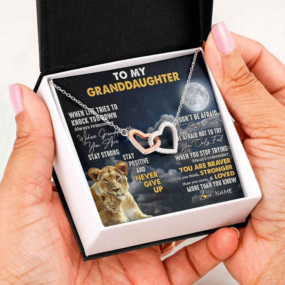 Interlocking Hearts Necklace Stainless Steel & Rose Gold Finish | 2 | Personalized To My Granddaughter Necklace From Grandma Nana Lion Never Give Up Granddaughter Birthday Graduation Christmas Customized Gift Box Message Card | siriusteestore