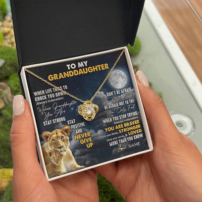 Love Knot Necklace 18K Yellow Gold Finish | 2 | Personalized To My Granddaughter Necklace From Grandma Nana Lion Never Give Up Granddaughter Birthday Graduation Christmas Customized Gift Box Message Card | siriusteestore