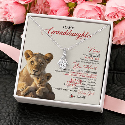 Alluring Beauty Necklace 14K White Gold Finish | 2 | Personalized To My Granddaughter Necklace From Grandma Nana Never Feel You Are Alone Lion Granddaughter Birthday Christmas Customized Gift Box Message Card | siriusteestore