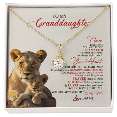 Alluring Beauty Necklace 18K Yellow Gold Finish | 1 | Personalized To My Granddaughter Necklace From Grandma Nana Never Feel You Are Alone Lion Granddaughter Birthday Christmas Customized Gift Box Message Card | siriusteestore