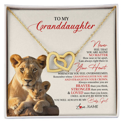 Interlocking Hearts Necklace 18K Yellow Gold Finish | 1 | Personalized To My Granddaughter Necklace From Grandma Nana Never Feel You Are Alone Lion Granddaughter Birthday Christmas Customized Gift Box Message Card | siriusteestore