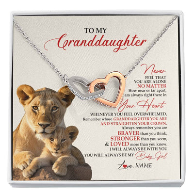 Interlocking Hearts Necklace Stainless Steel & Rose Gold Finish | 1 | Personalized To My Granddaughter Necklace From Grandma Nana Never Feel You Are Alone Lion Granddaughter Birthday Christmas Customized Gift Box Message Card | siriusteestore