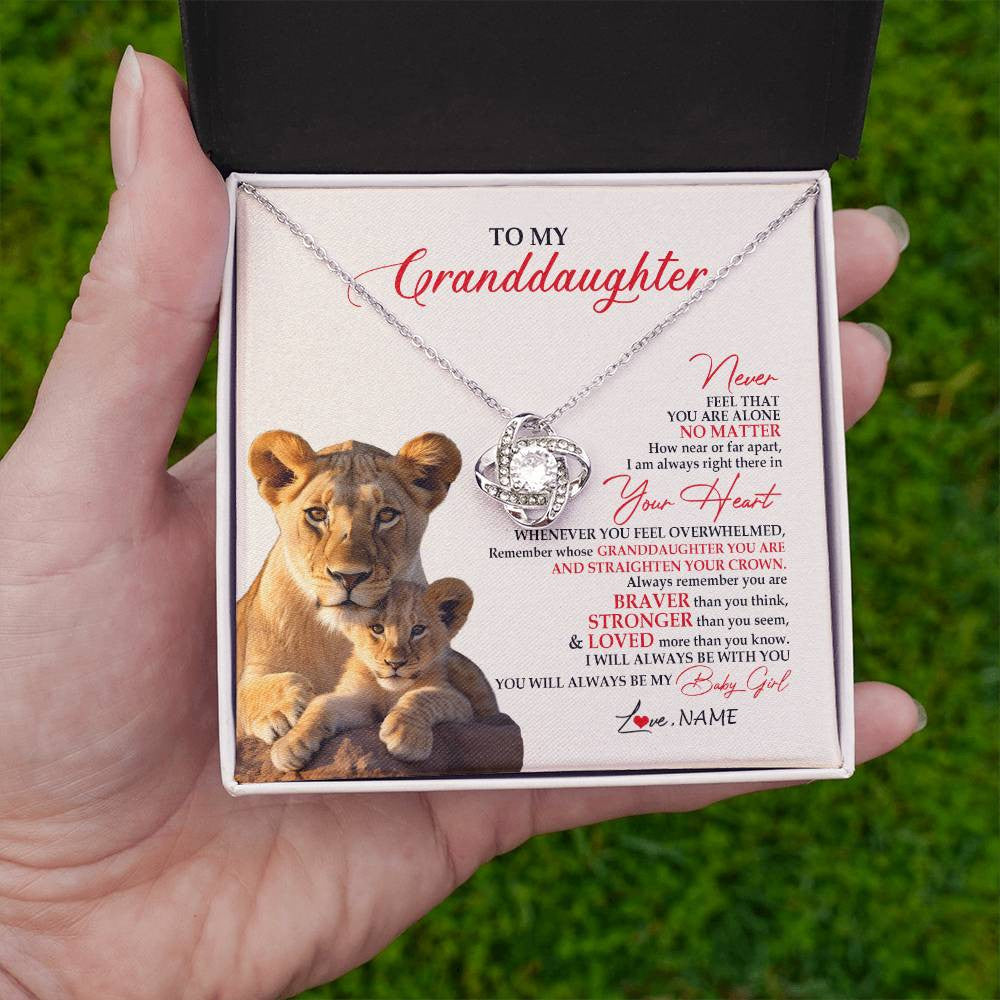 Love Knot Necklace 14K White Gold Finish | 2 | Personalized To My Granddaughter Necklace From Grandma Nana Never Feel You Are Alone Lion Granddaughter Birthday Christmas Customized Gift Box Message Card | siriusteestore