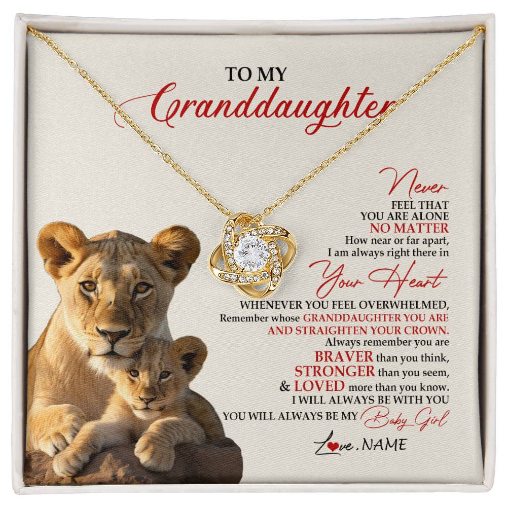 Love Knot Necklace 18K Yellow Gold Finish | 1 | Personalized To My Granddaughter Necklace From Grandma Nana Never Feel You Are Alone Lion Granddaughter Birthday Christmas Customized Gift Box Message Card | siriusteestore