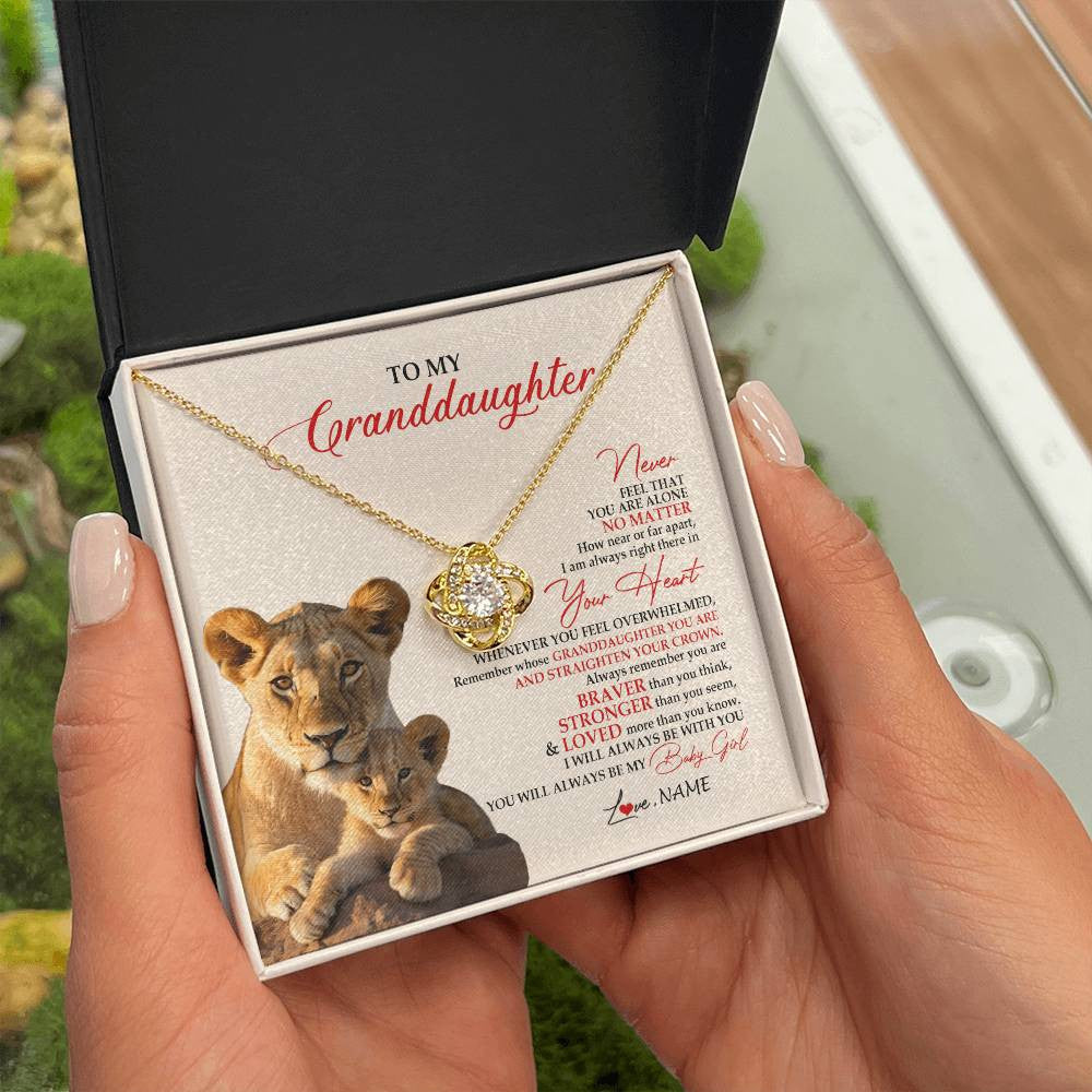 Love Knot Necklace 18K Yellow Gold Finish | 2 | Personalized To My Granddaughter Necklace From Grandma Nana Never Feel You Are Alone Lion Granddaughter Birthday Christmas Customized Gift Box Message Card | siriusteestore