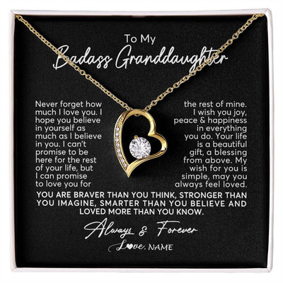 Forever Love Necklace 18K Yellow Gold Finish | Personalized To My Granddaughter Necklace From Grandma Nana Never Forget How Much I Love You Granddaughter Birthday Christmas Customized Gift Box Message Card | siriusteestore