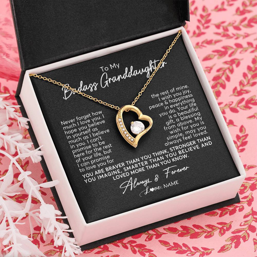 Forever Love Necklace 18K Yellow Gold Finish | Personalized To My Granddaughter Necklace From Grandma Nana Never Forget How Much I Love You Granddaughter Birthday Christmas Customized Gift Box Message Card | siriusteestore