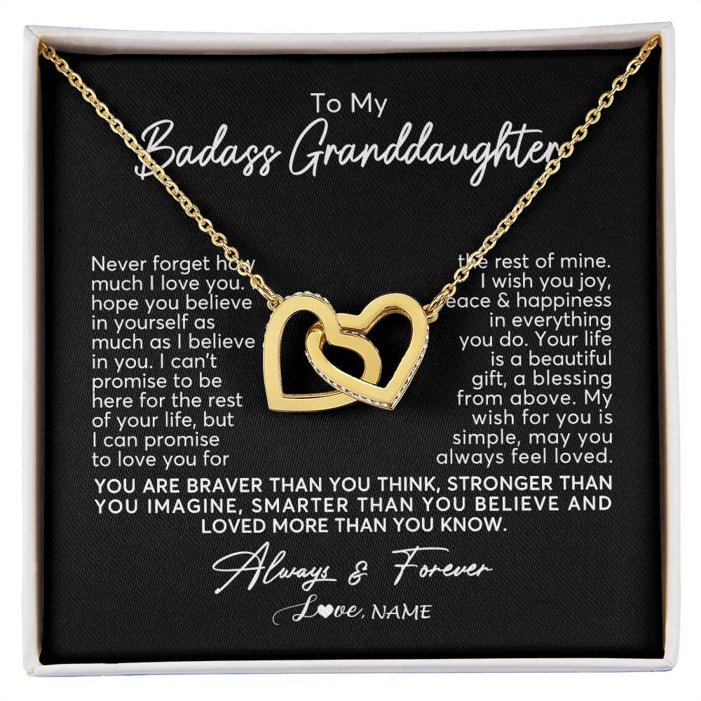 Interlocking Hearts Necklace 18K Yellow Gold Finish | Personalized To My Granddaughter Necklace From Grandma Nana Never Forget How Much I Love You Granddaughter Birthday Christmas Customized Gift Box Message Card | siriusteestore
