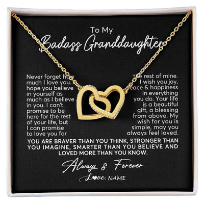 Interlocking Hearts Necklace 18K Yellow Gold Finish | Personalized To My Granddaughter Necklace From Grandma Nana Never Forget How Much I Love You Granddaughter Birthday Christmas Customized Gift Box Message Card | siriusteestore