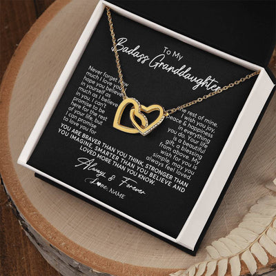 Interlocking Hearts Necklace 18K Yellow Gold Finish | Personalized To My Granddaughter Necklace From Grandma Nana Never Forget How Much I Love You Granddaughter Birthday Christmas Customized Gift Box Message Card | siriusteestore