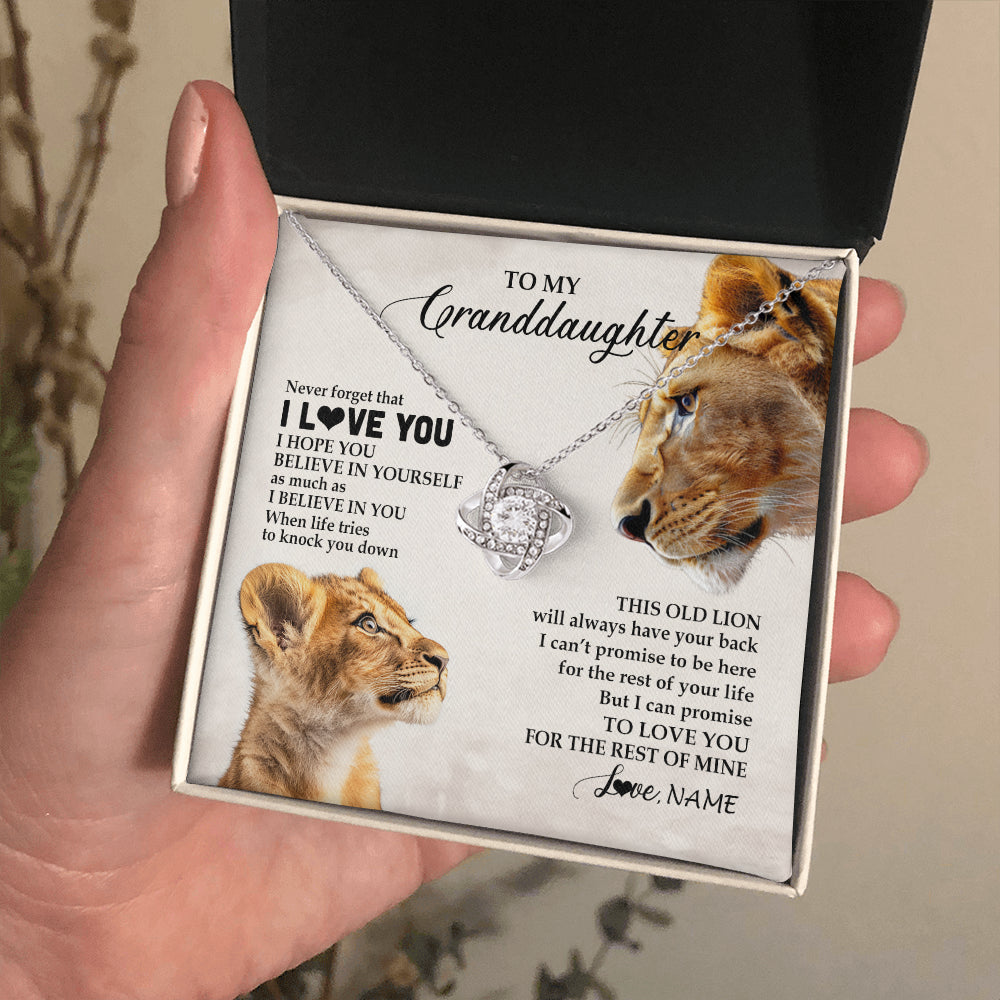 Love Knot Necklace 14K White Gold Finish | 2 | Personalized To My Granddaughter Necklace From Grandma Nana Never Forget I Love You Lion Granddaughter Birthday Christmas Customized Message Card | siriusteestore