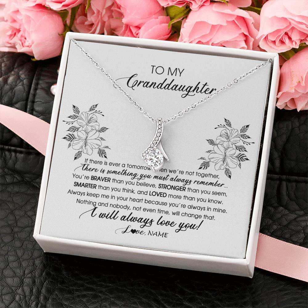 Alluring Beauty Necklace 14K White Gold Finish | Personalized To My Granddaughter Necklace From Grandma Nana Papa Not Even Time Floral Granddaughter Graduation Birthday Customized Message Card | siriusteestore