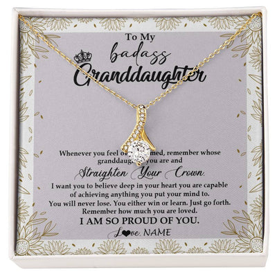 Alluring Beauty Necklace 18K Yellow Gold Finish | Personalized To My Granddaughter Necklace From Grandma Nana Straighten Your Crown Granddaughter Birthday Graduation Christmas Customized Gift Box Message Card | siriusteestore