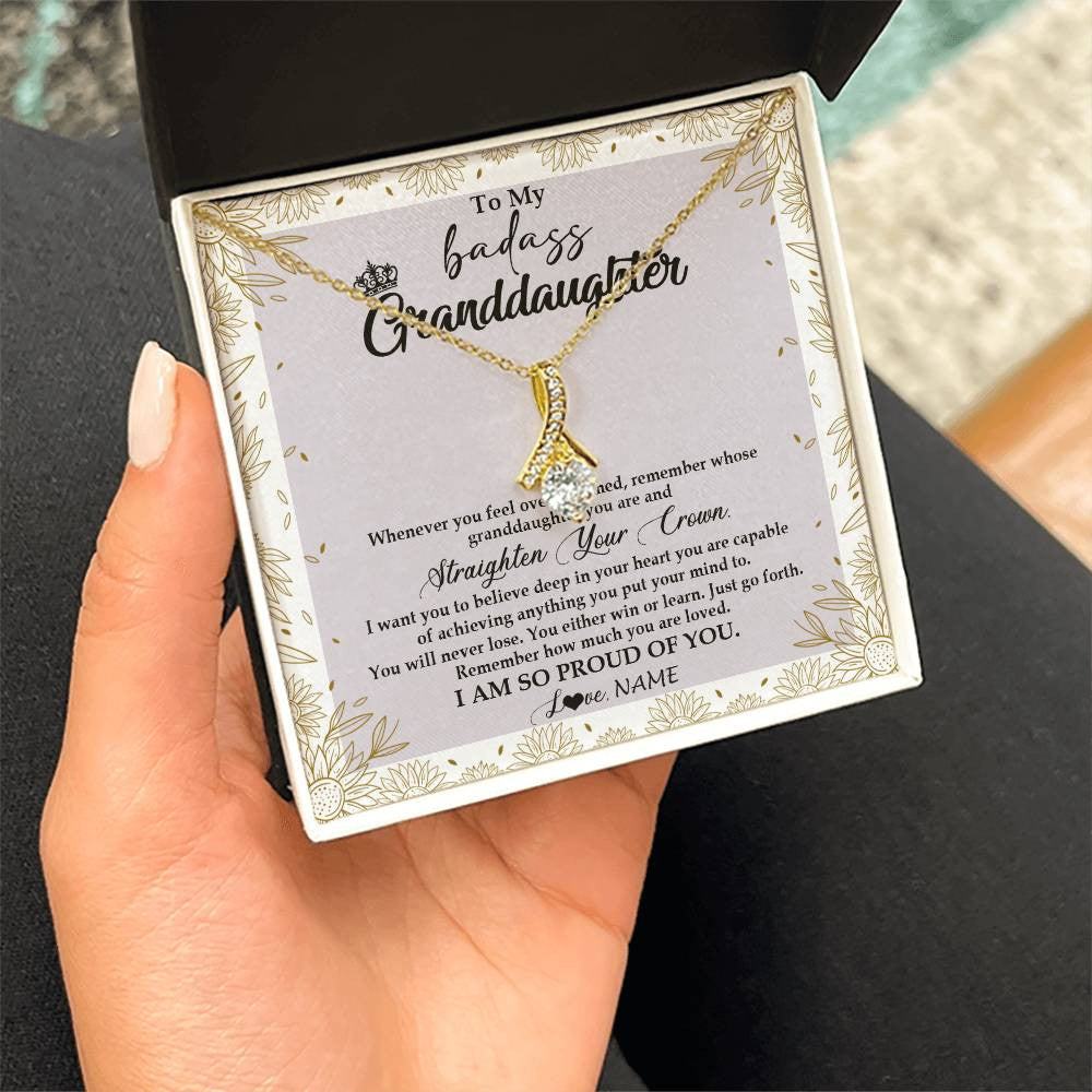 Alluring Beauty Necklace 18K Yellow Gold Finish | Personalized To My Granddaughter Necklace From Grandma Nana Straighten Your Crown Granddaughter Birthday Graduation Christmas Customized Gift Box Message Card | siriusteestore