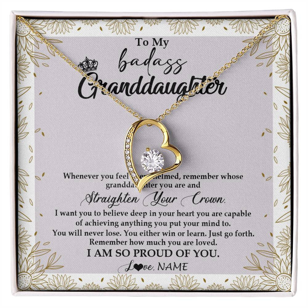 Forever Love Necklace 18K Yellow Gold Finish | Personalized To My Granddaughter Necklace From Grandma Nana Straighten Your Crown Granddaughter Birthday Graduation Christmas Customized Gift Box Message Card | siriusteestore