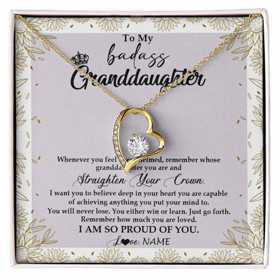 Forever Love Necklace 18K Yellow Gold Finish | Personalized To My Granddaughter Necklace From Grandma Nana Straighten Your Crown Granddaughter Birthday Graduation Christmas Customized Gift Box Message Card | siriusteestore