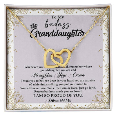 Interlocking Hearts Necklace 18K Yellow Gold Finish | Personalized To My Granddaughter Necklace From Grandma Nana Straighten Your Crown Granddaughter Birthday Graduation Christmas Customized Gift Box Message Card | siriusteestore