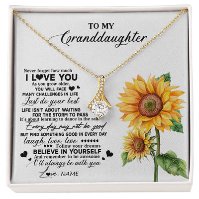 Alluring Beauty Necklace 18K Yellow Gold Finish | 1 | Personalized To My Granddaughter Necklace From Grandma Nana Sunflower Wood Laugh Love Live Granddaughter Birthday Christmas Customized Gift Box Message Card | siriusteestore