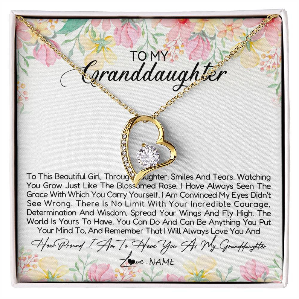 Forever Love Necklace 18K Yellow Gold Finish | Personalized To My Granddaughter Necklace From Grandma Nana To This Beautiful Girl Granddaughter Jewelry Birthday Christmas Customized Gift Box Message Card | siriusteestore