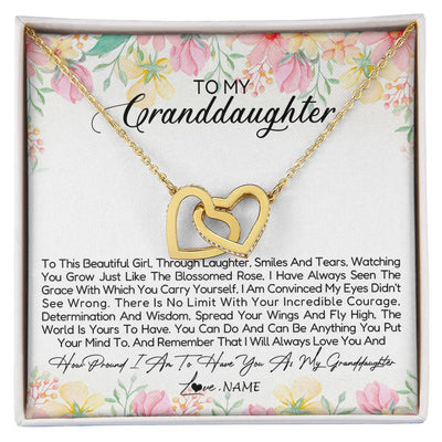 Interlocking Hearts Necklace 18K Yellow Gold Finish | Personalized To My Granddaughter Necklace From Grandma Nana To This Beautiful Girl Granddaughter Jewelry Birthday Christmas Customized Gift Box Message Card | siriusteestore