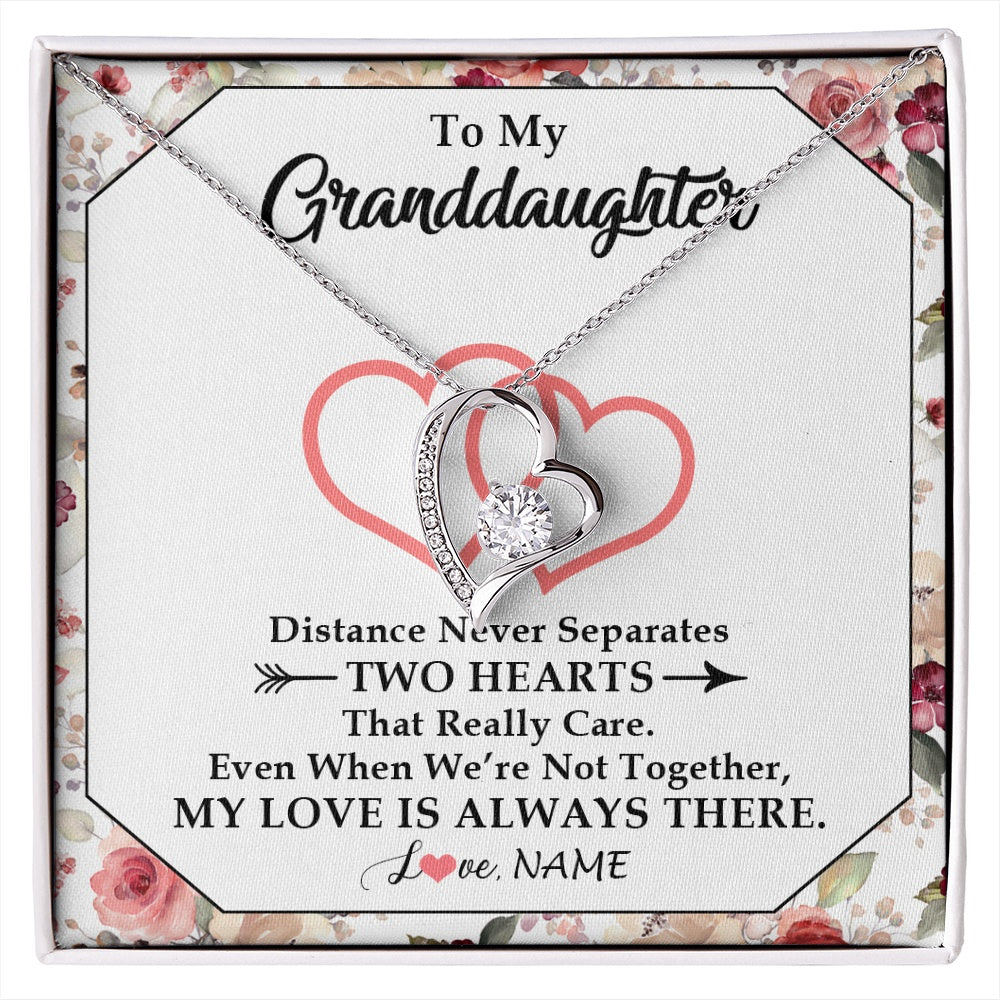 Forever Love Necklace 14K White Gold Finish | 1 | Personalized To My Granddaughter Necklace From Grandma Nana Two Hearts Together Granddaughter Birthday Christmas Customized Gift Box Message Card | siriusteestore.myshopify