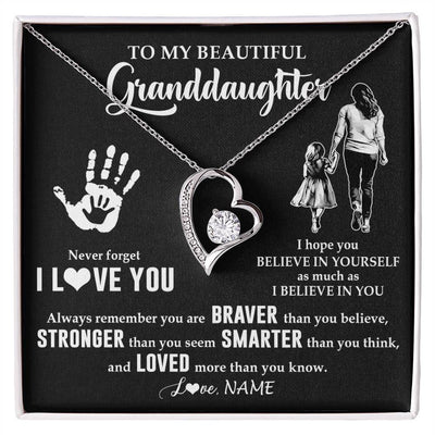 Forever Love Necklace 14K White Gold Finish | 1 | Personalized To My Granddaughter Necklace From Grandma Never Forget I Love You Granddaughter Birthday Christmas Graduation Customized Gift Box Message Card | siriusteestore
