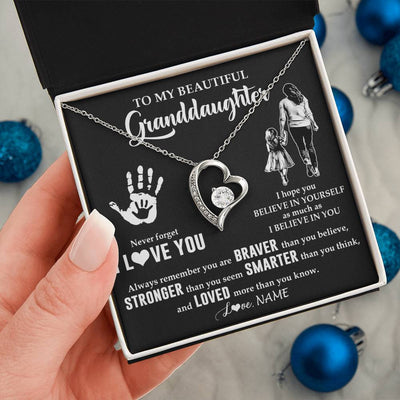 Forever Love Necklace 14K White Gold Finish | 2 | Personalized To My Granddaughter Necklace From Grandma Never Forget I Love You Granddaughter Birthday Christmas Graduation Customized Gift Box Message Card | siriusteestore