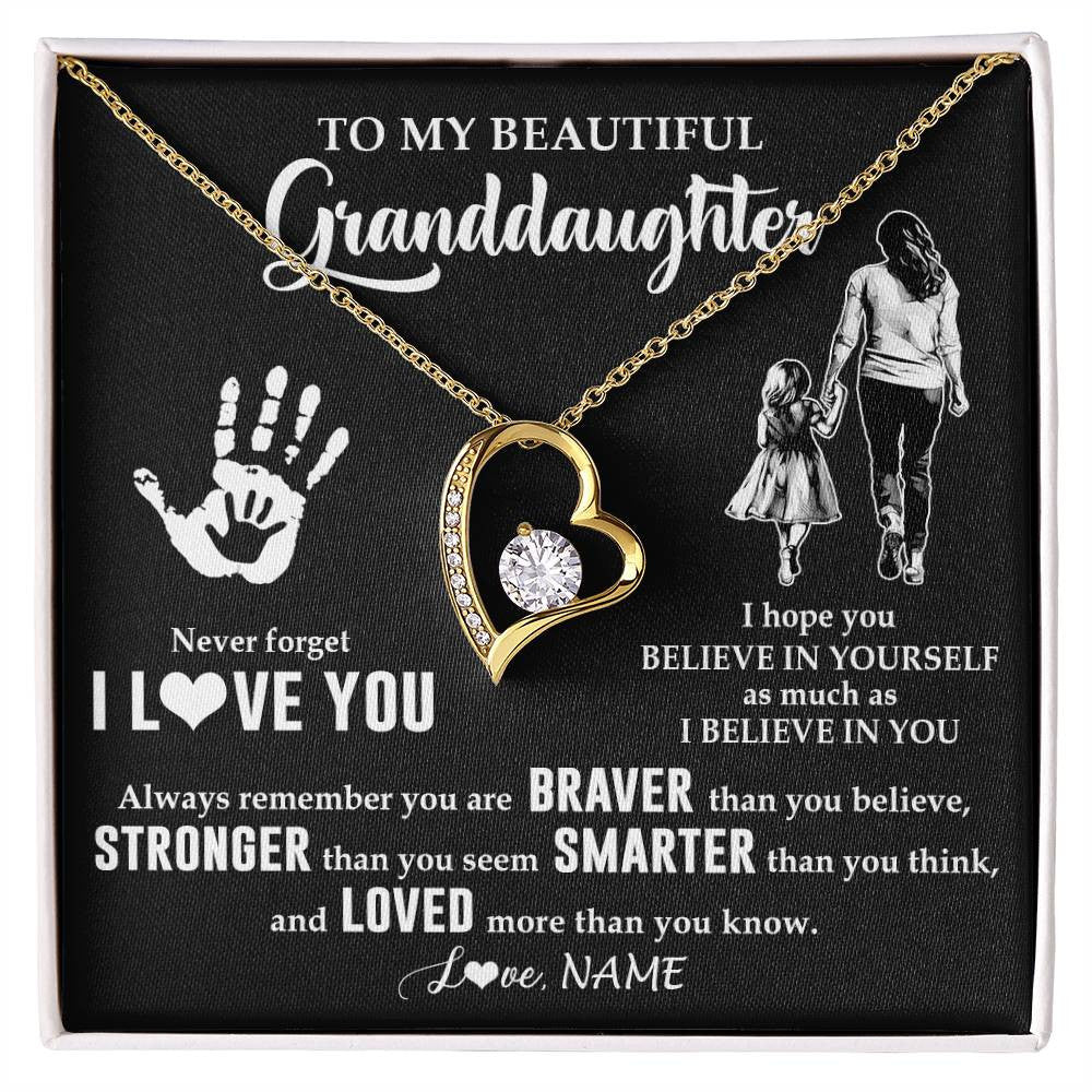 Forever Love Necklace 18K Yellow Gold Finish | 1 | Personalized To My Granddaughter Necklace From Grandma Never Forget I Love You Granddaughter Birthday Christmas Graduation Customized Gift Box Message Card | siriusteestore