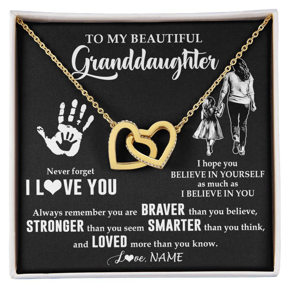 Interlocking Hearts Necklace 18K Yellow Gold Finish | 1 | Personalized To My Granddaughter Necklace From Grandma Never Forget I Love You Granddaughter Birthday Christmas Graduation Customized Gift Box Message Card | siriusteestore