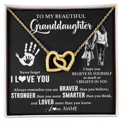 Interlocking Hearts Necklace 18K Yellow Gold Finish | 1 | Personalized To My Granddaughter Necklace From Grandma Never Forget I Love You Granddaughter Birthday Christmas Graduation Customized Gift Box Message Card | siriusteestore